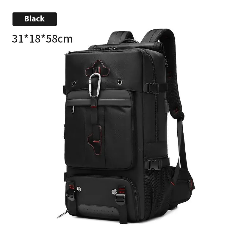 Large capacity 36-55L waterproof Oxford cloth hiking camping backpack in Army Green with curved shoulder straps