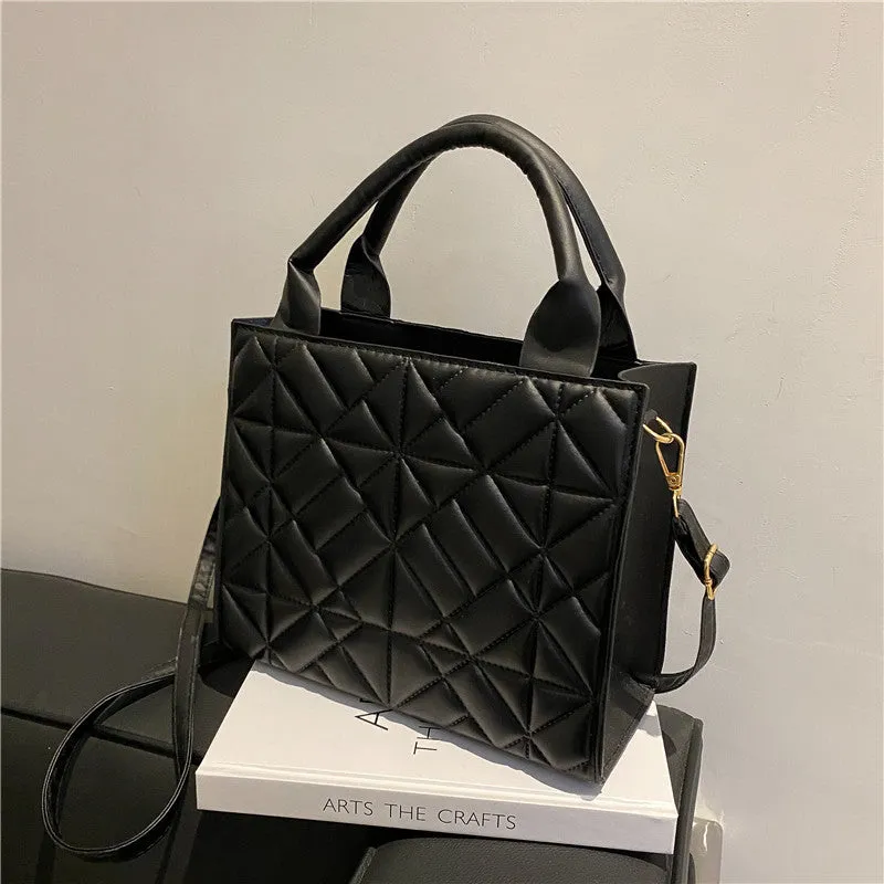 Simple portable large capacity shoulder bag for women retro PU solid colour double straps sandwich pocket