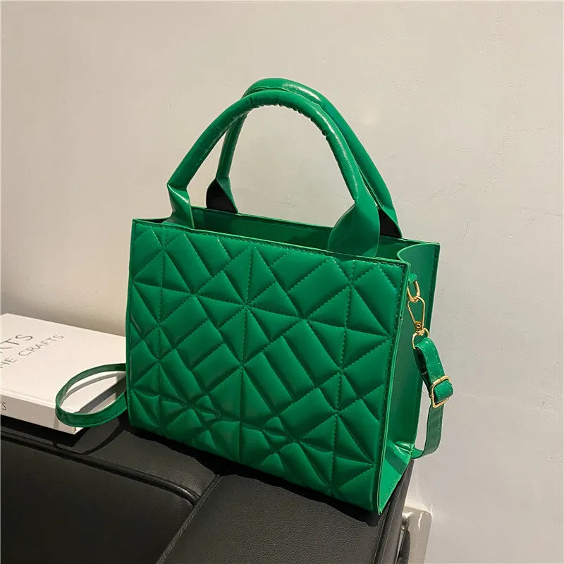 Simple portable large capacity shoulder bag for women retro PU solid colour double straps sandwich pocket