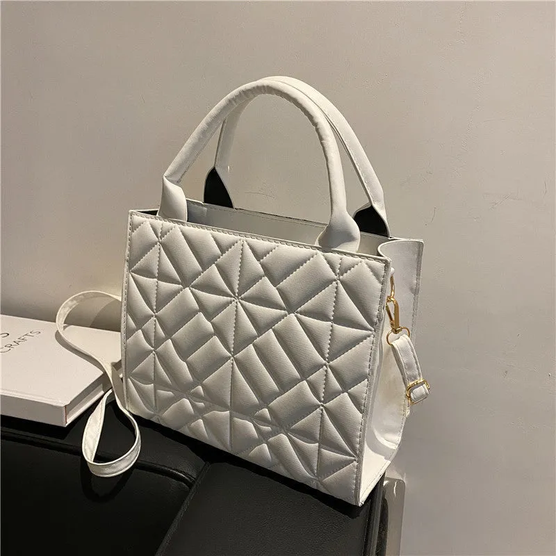 Simple portable large capacity shoulder bag for women retro PU solid colour double straps sandwich pocket