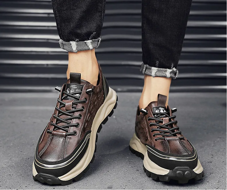 Men's business casual flat leather shoes round toe lacing low heel artificial PU black brown