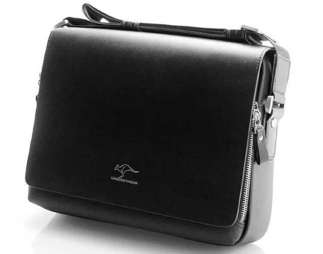 Men's PU leather messenger bag solid colour vertical model in Brown with cover closure and slit pocket