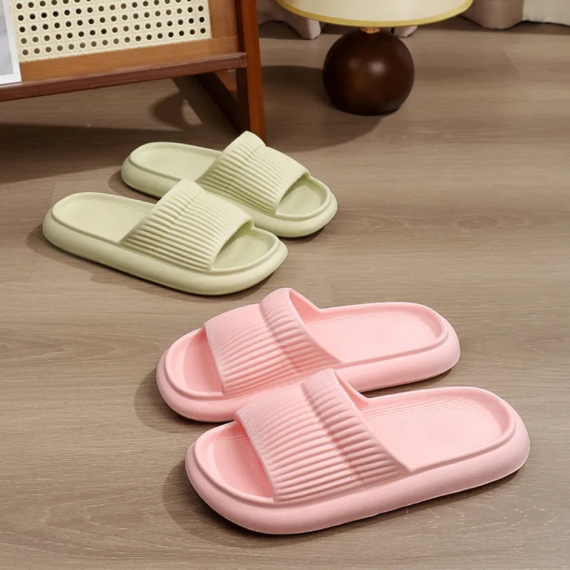 Solid striped EVA non-slip home slippers in grey, one-word style, for women and men