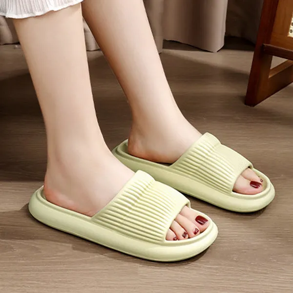 Solid striped EVA non-slip home slippers in grey, one-word style, for women and men