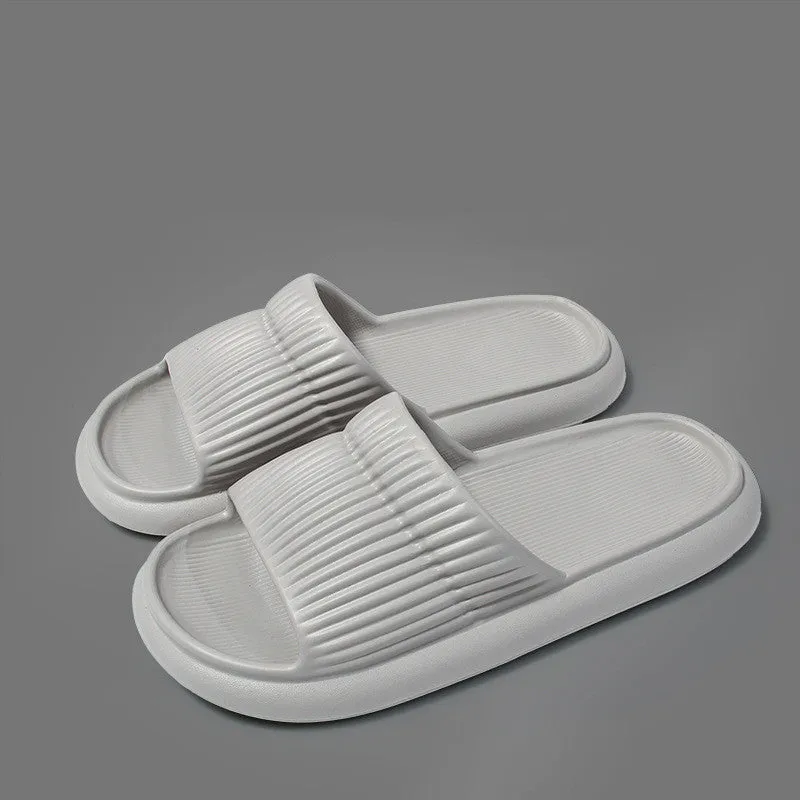 Solid striped EVA non-slip home slippers in grey, one-word style, for women and men