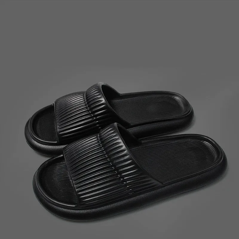 Solid striped EVA non-slip home slippers in grey, one-word style, for women and men