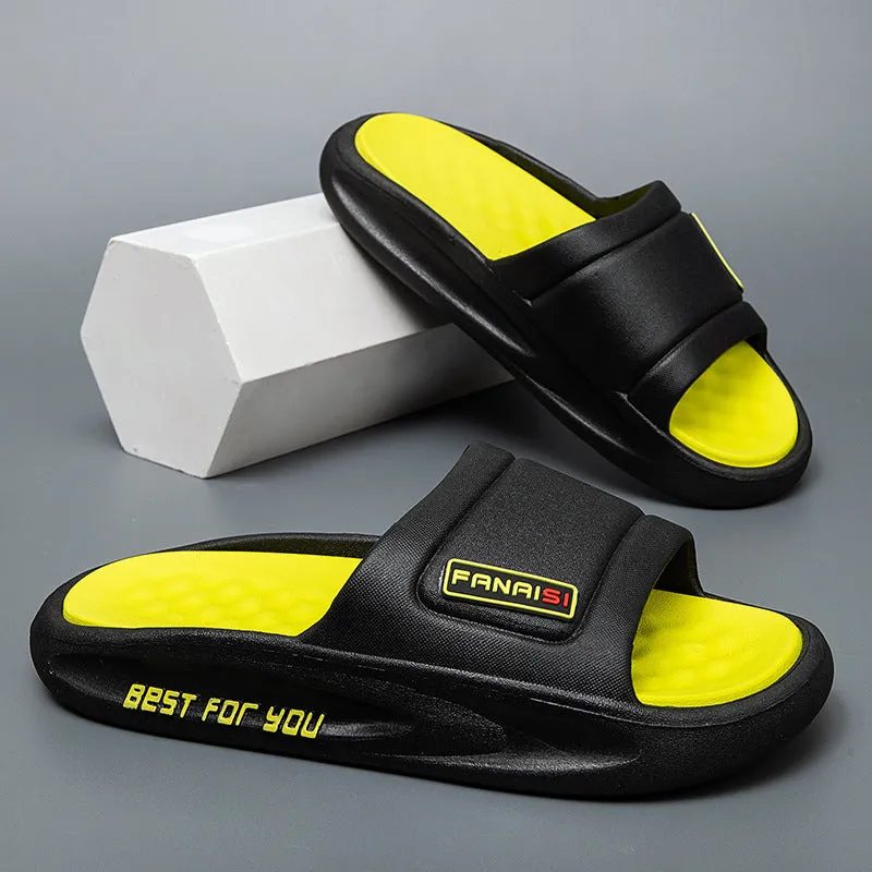 Pair of soft-tech PVC arch support slippers in black green for plantar fasciitis relief