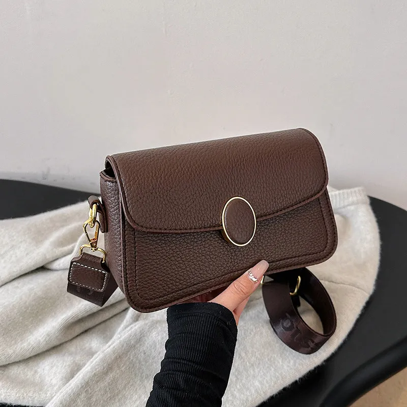 Fashion small square bag with wide shoulder strap in horizontal shape, PU material, khaki colour