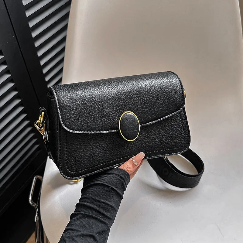 Fashion small square bag with wide shoulder strap in horizontal shape, PU material, khaki colour