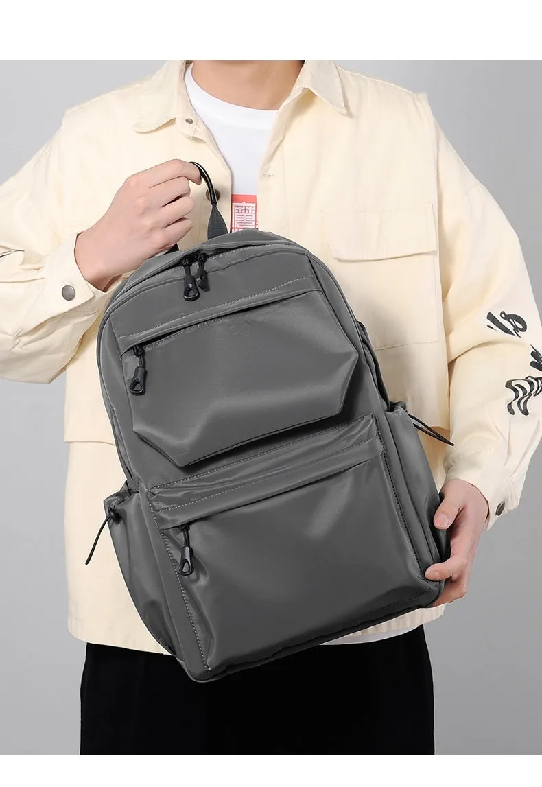 Student backpack casual men's backpack Oxford cloth anti-theft USB charging expandable 20-35L blue