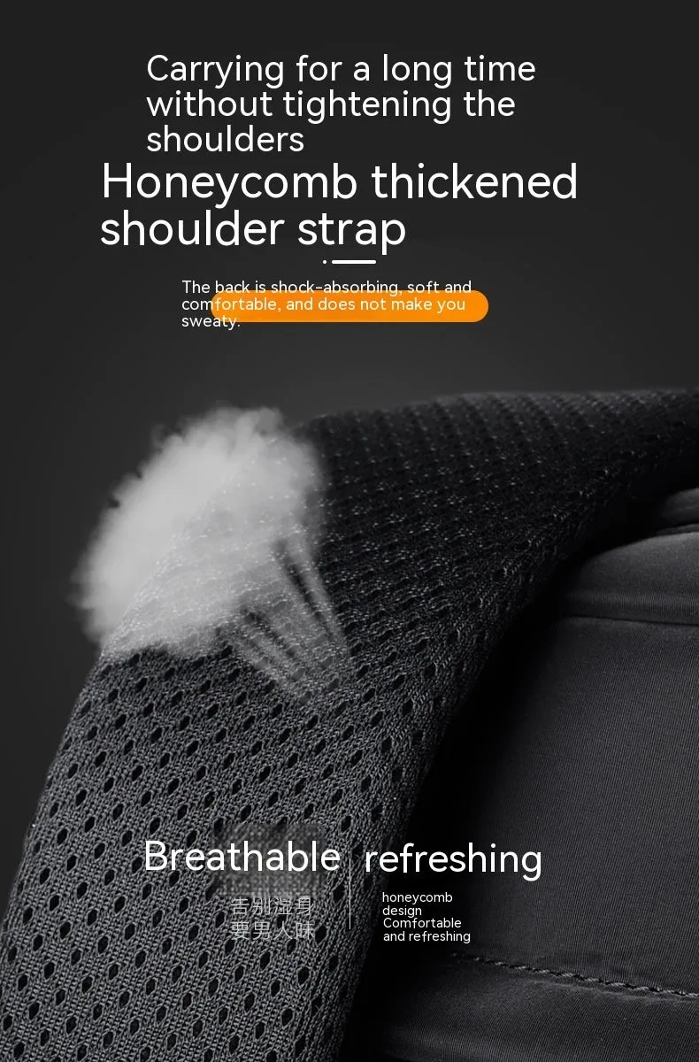 Student backpack casual men's backpack Oxford cloth anti-theft USB charging expandable 20-35L blue