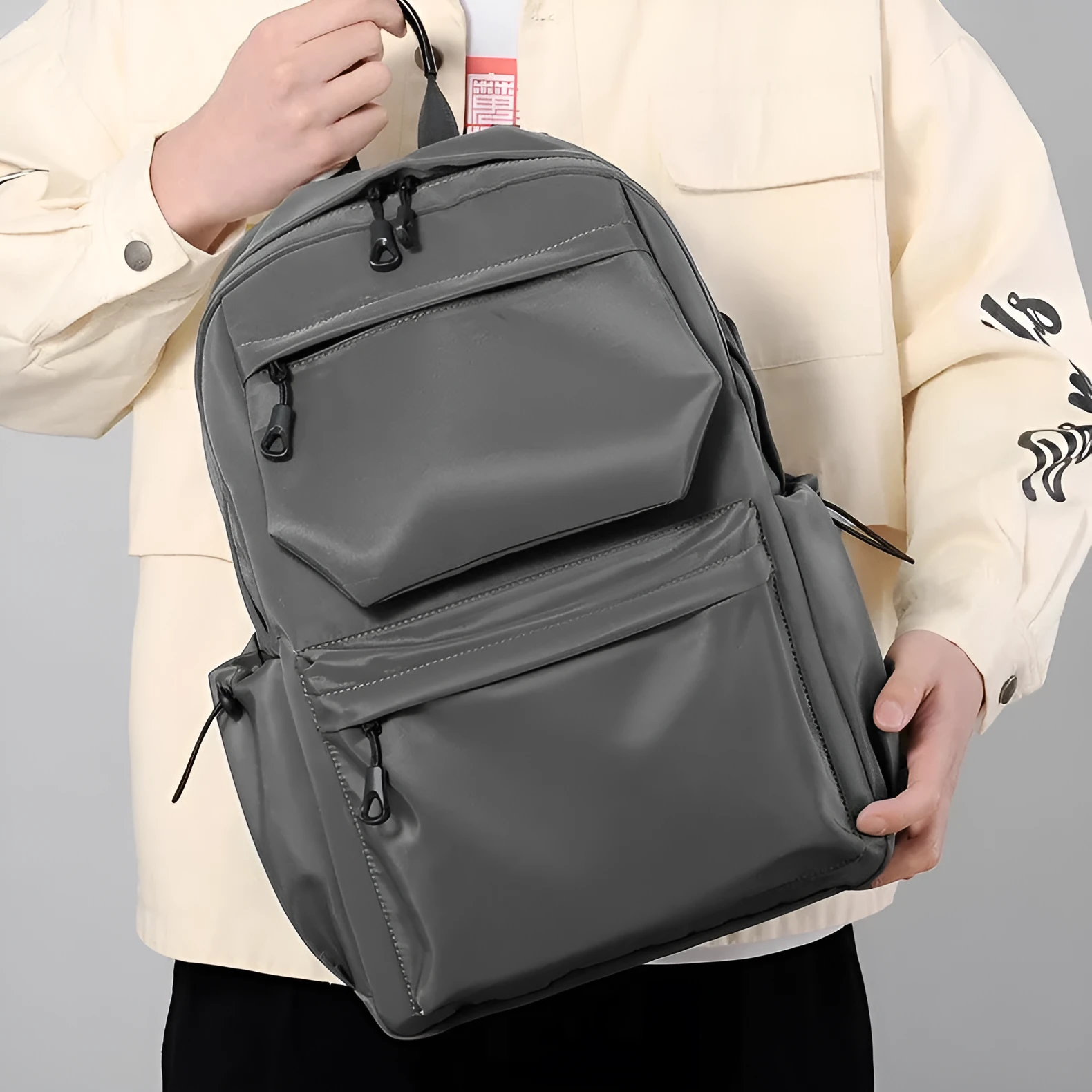 Student backpack casual men's backpack Oxford cloth anti-theft USB charging expandable 20-35L blue