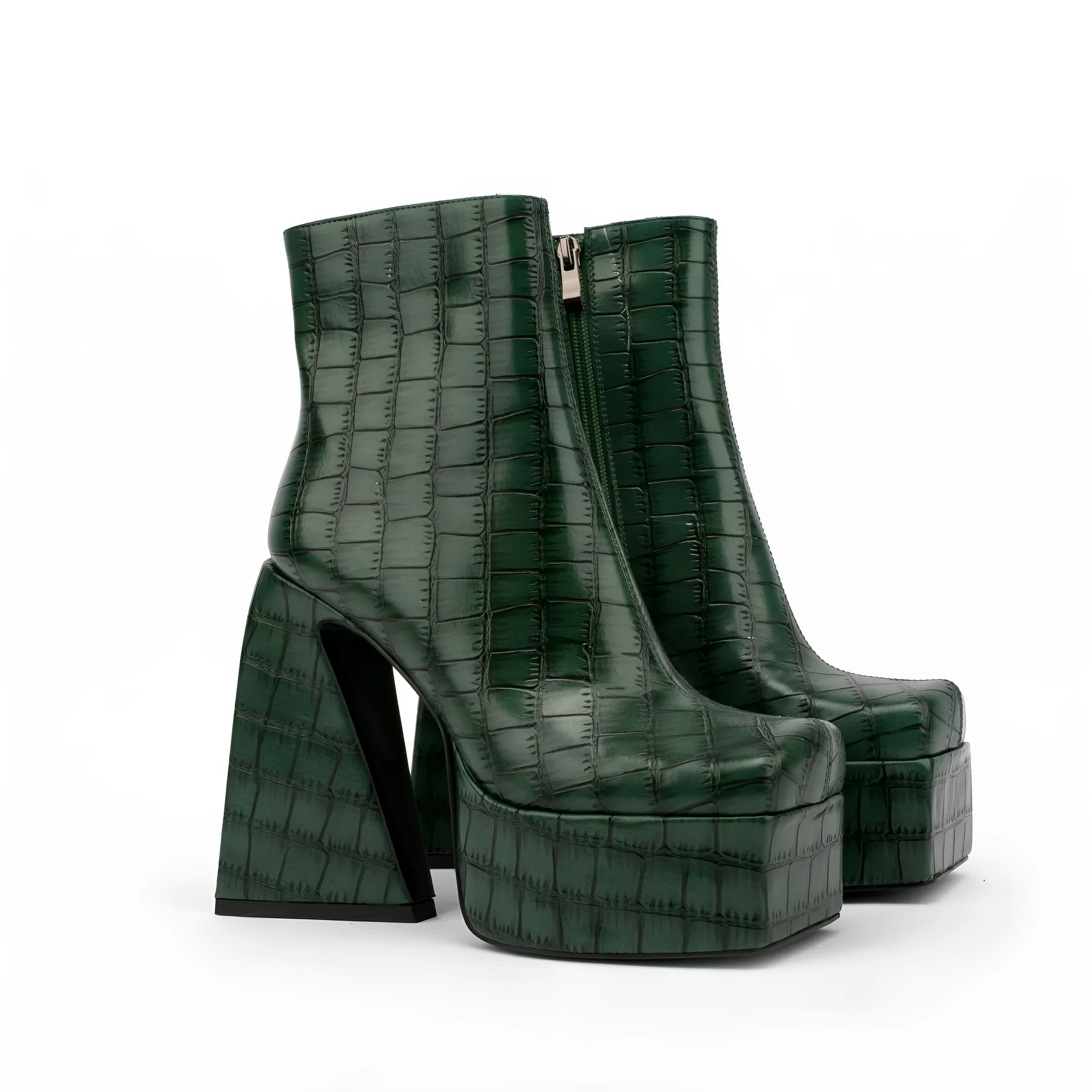 Women's ankle boot with a high heel in a solid colour, shown in a choice of red, green, black, beige, or brown.