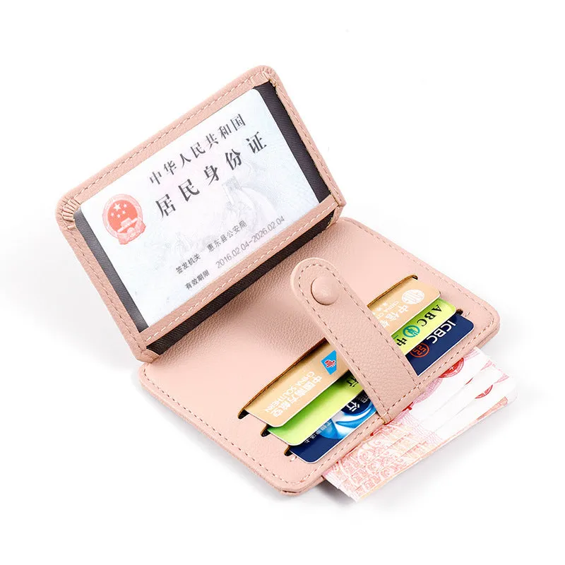 New driver's license card holder short PU bag for women, buckle closure, multiple card slots, pink colour
