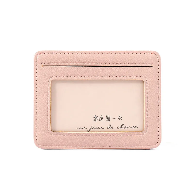 New driver's license card holder short PU bag for women, buckle closure, multiple card slots, pink colour