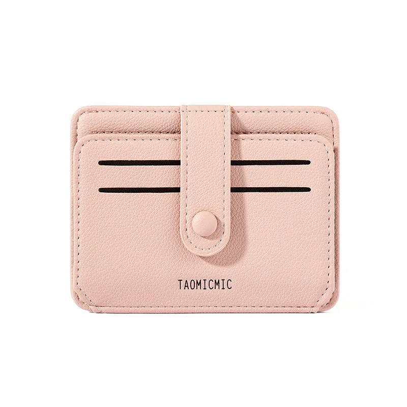 New driver's license card holder short PU bag for women, buckle closure, multiple card slots, pink colour