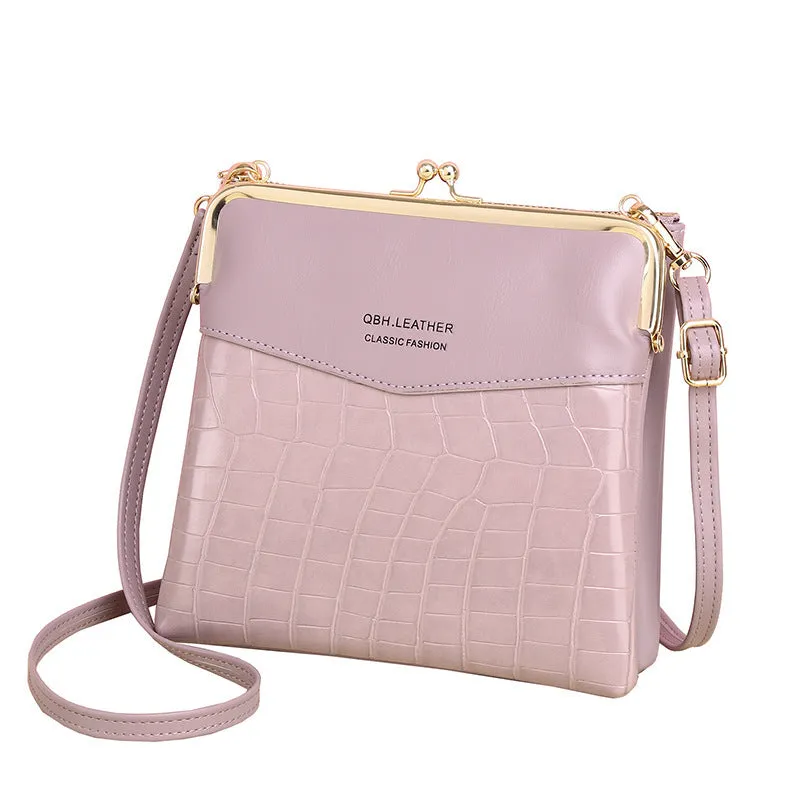 Retro solid colour PU leather messenger shoulder bag 18x4x17cm with embossed finish and multiple internal pockets