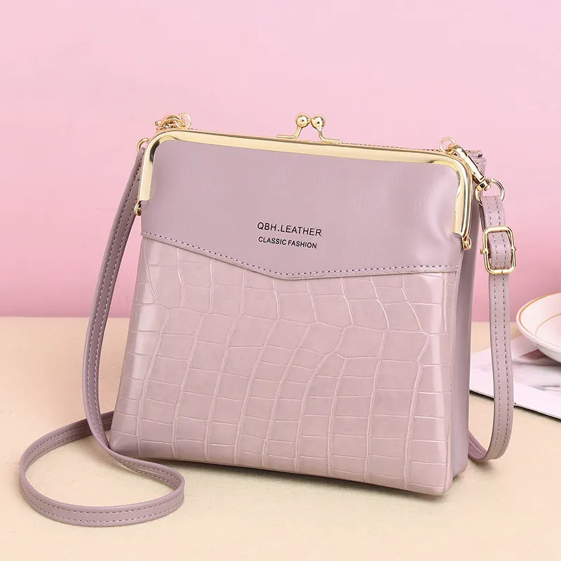 Retro solid colour PU leather messenger shoulder bag 18x4x17cm with embossed finish and multiple internal pockets