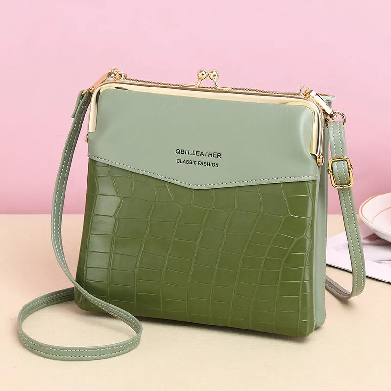 Retro solid colour PU leather messenger shoulder bag 18x4x17cm with embossed finish and multiple internal pockets