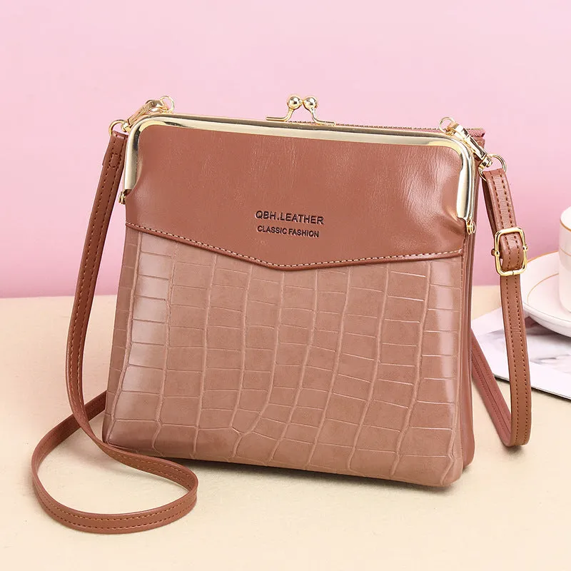 Retro solid colour PU leather messenger shoulder bag 18x4x17cm with embossed finish and multiple internal pockets