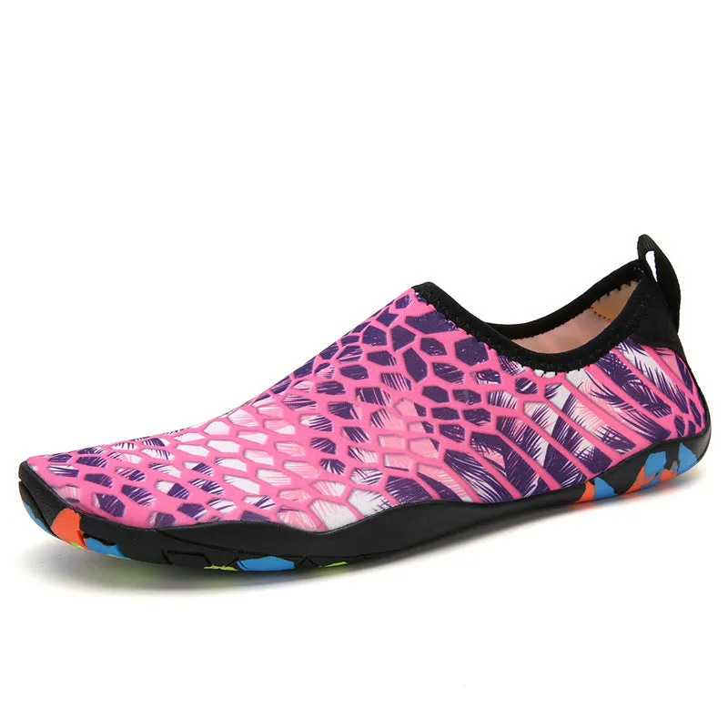 Beach wading shoes with elastic Lycra uppers and EVA foam midsoles in multiple colour options