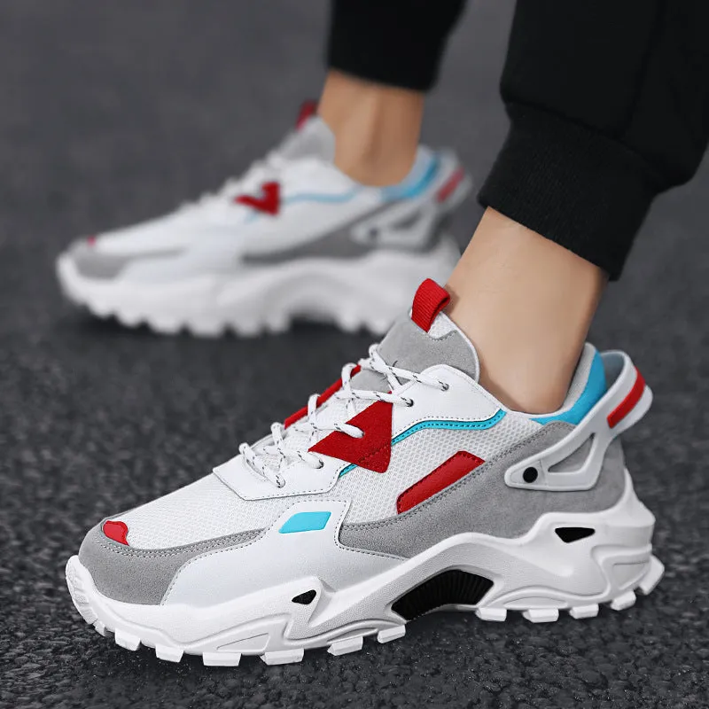 Men's breathable colour-blocked casual sneakers in beige and black, side view