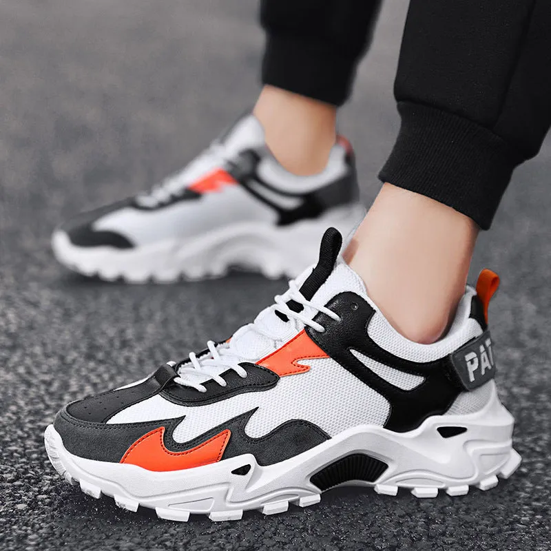 Men's breathable colour-blocked casual sneakers in beige and black, side view