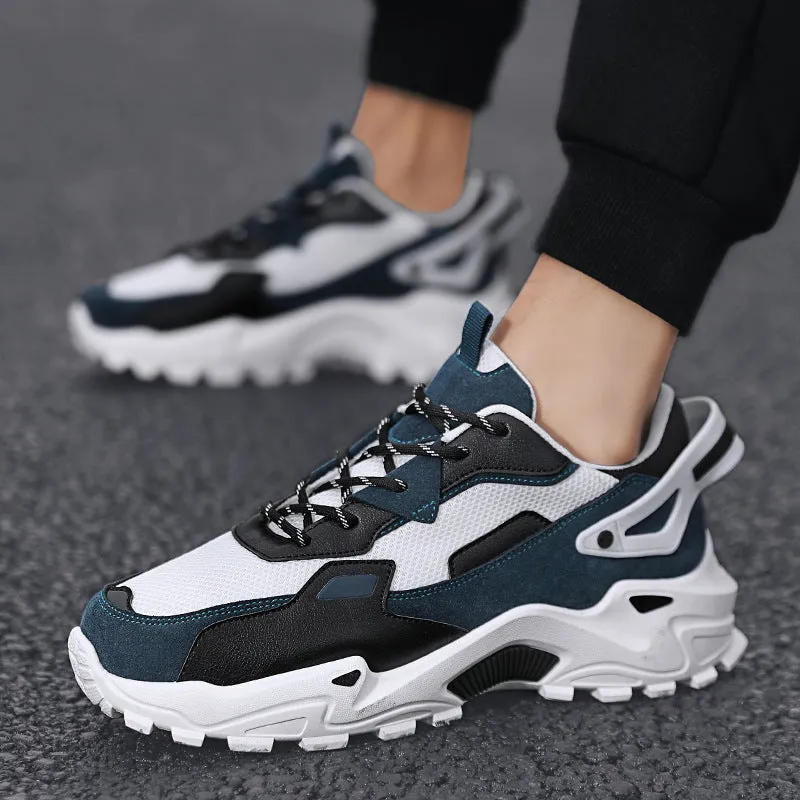 Men's breathable colour-blocked casual sneakers in beige and black, side view