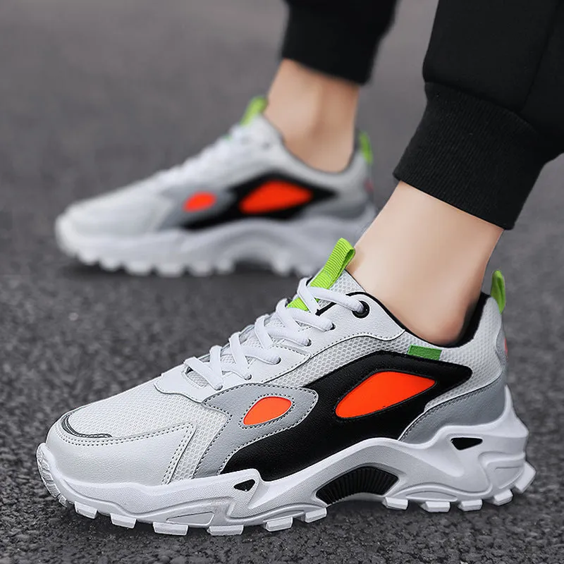 Men's breathable colour-blocked casual sneakers in beige and black, side view