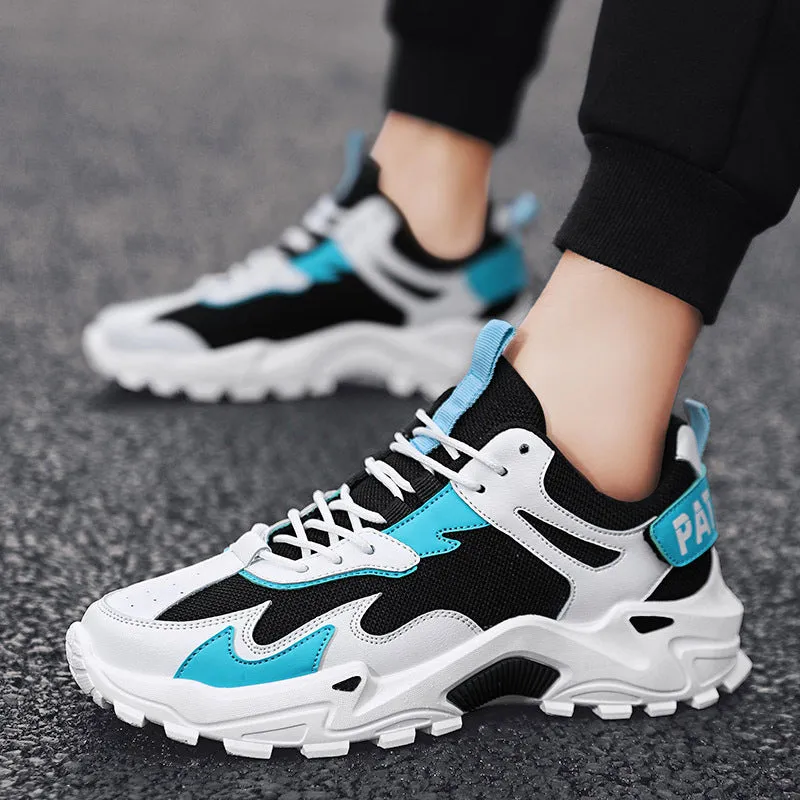 Men's breathable colour-blocked casual sneakers in beige and black, side view