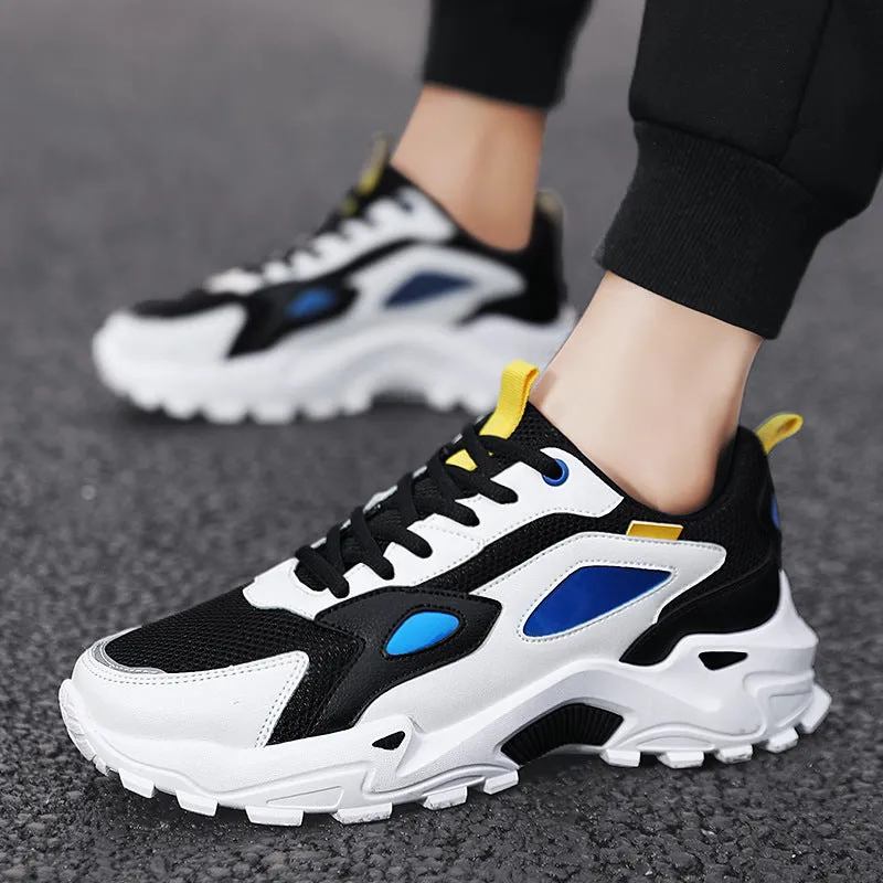 Men's breathable colour-blocked casual sneakers in beige and black, side view