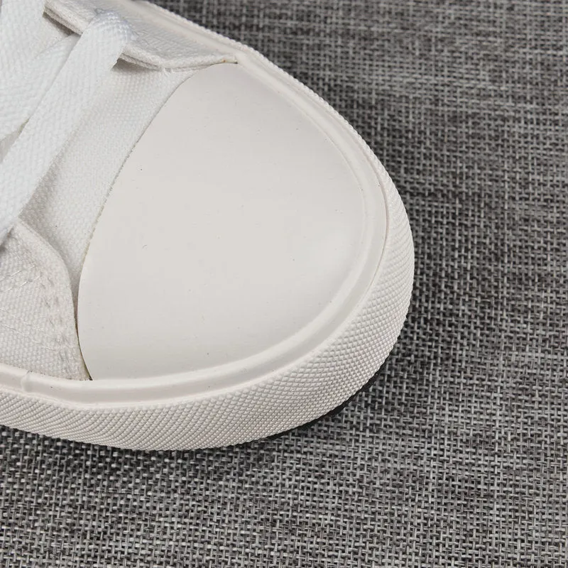 Velcro student canvas shoes high top round toe flat heel vulcanised rubber sole in black and white