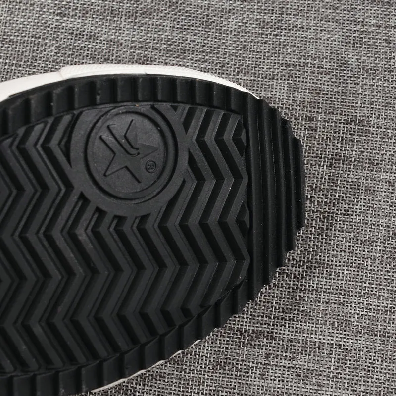 Velcro student canvas shoes high top round toe flat heel vulcanised rubber sole in black and white
