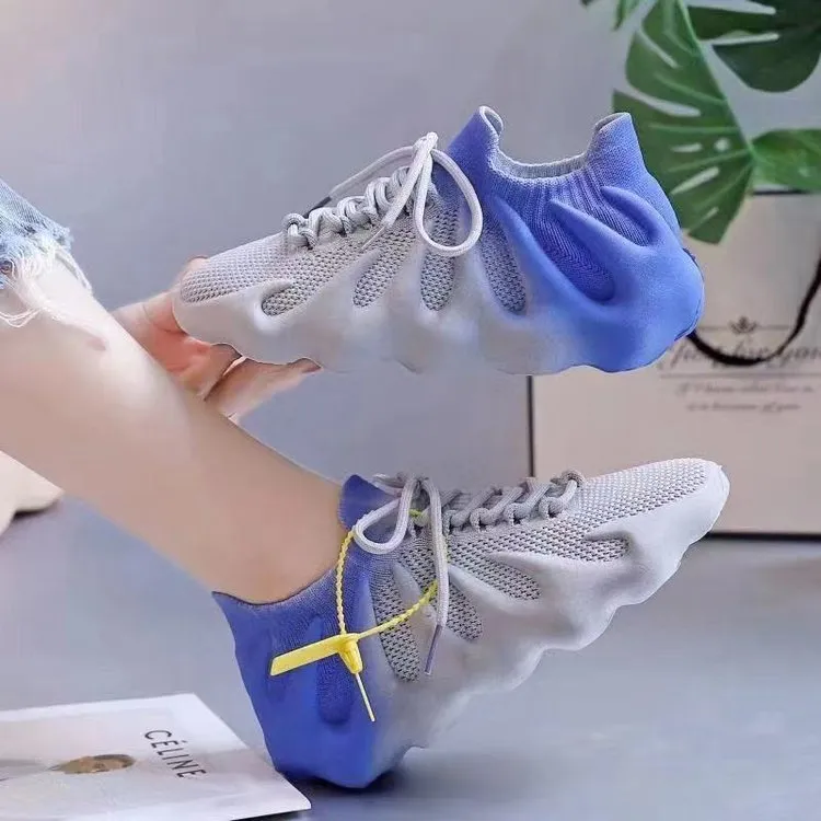 Round toe lace up breathable mesh sneakers for adults in black, blue, and pink