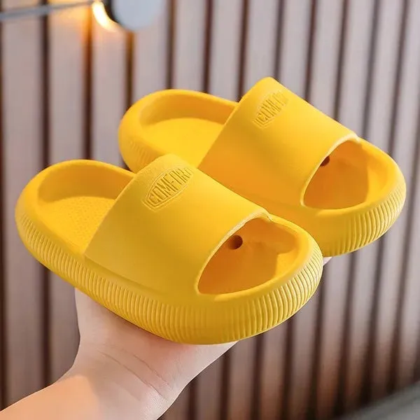 Children's mixed colour EVA slippers with a thick non-slip sole, shown in sizes for kids.