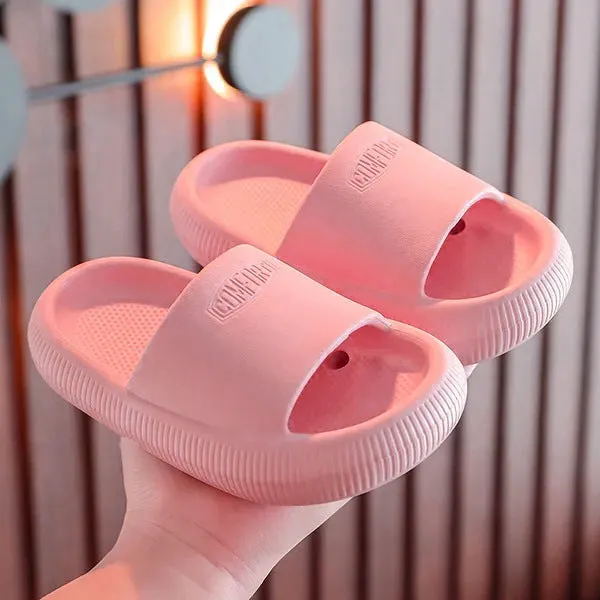 Children's mixed colour EVA slippers with a thick non-slip sole, shown in sizes for kids.