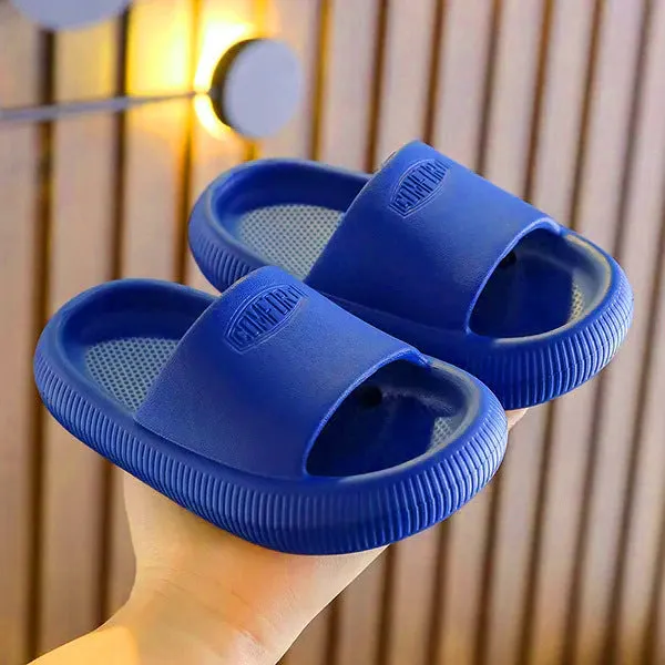 Children's mixed colour EVA slippers with a thick non-slip sole, shown in sizes for kids.