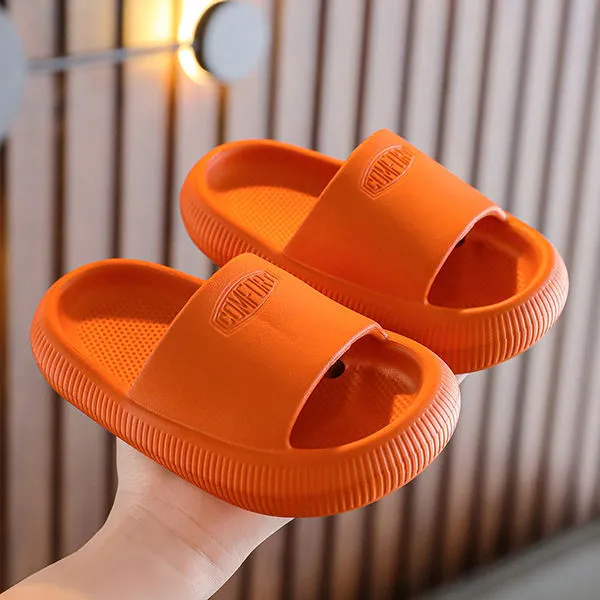 Children's mixed colour EVA slippers with a thick non-slip sole, shown in sizes for kids.