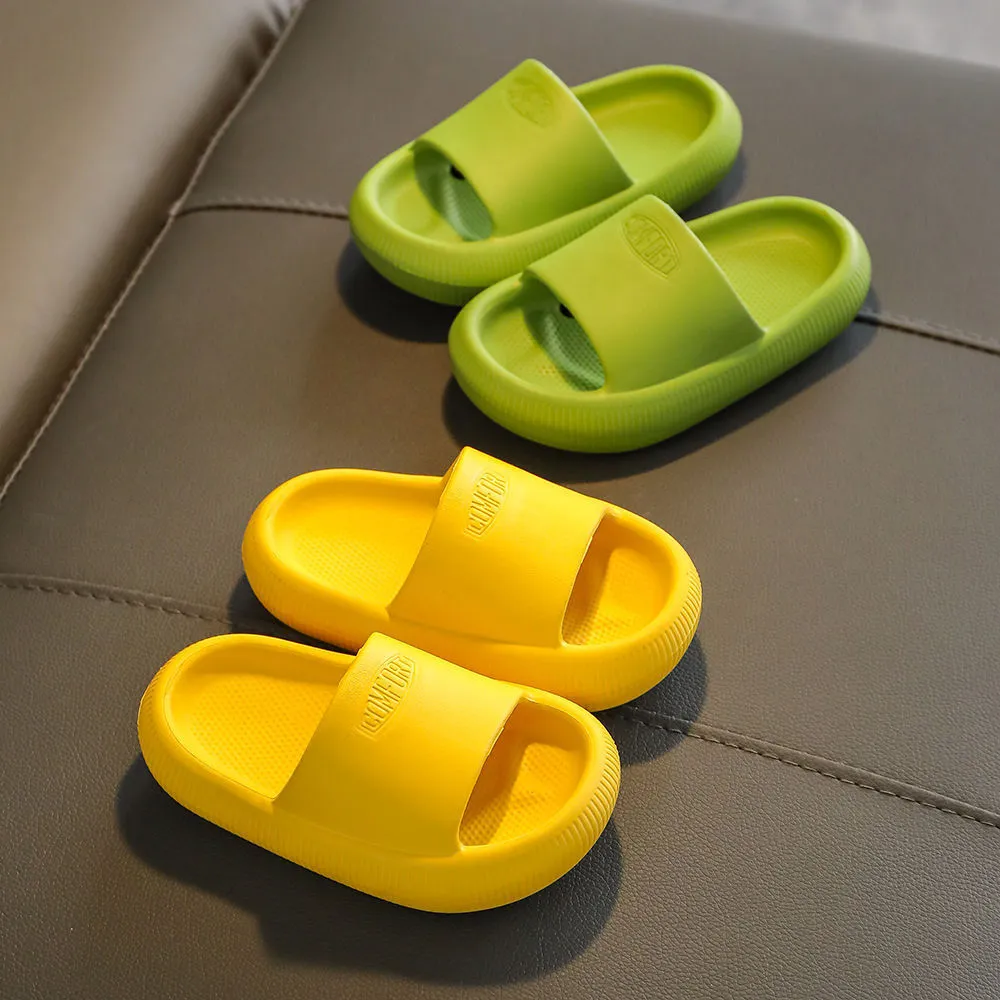 Children's mixed colour EVA slippers with a thick non-slip sole, shown in sizes for kids.