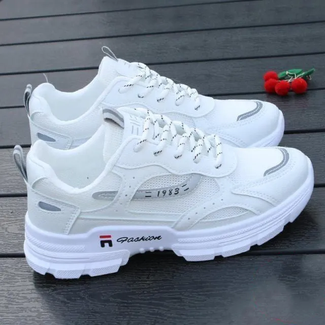 Women's board shoes in white with breathable mesh upper and super high heel