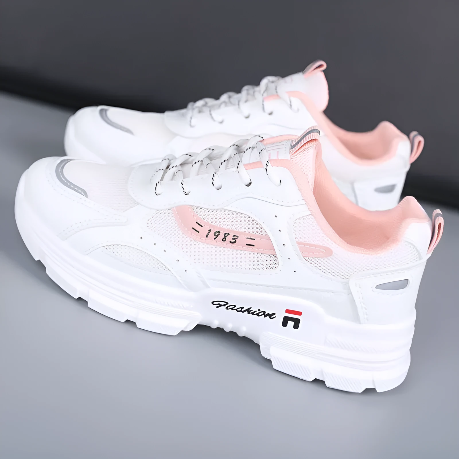 Women's board shoes in white with breathable mesh upper and super high heel