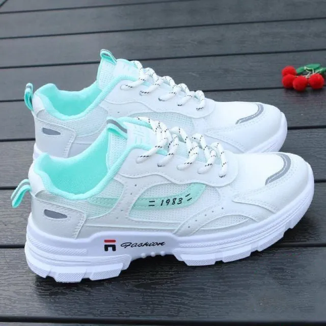 Women's board shoes in white with breathable mesh upper and super high heel