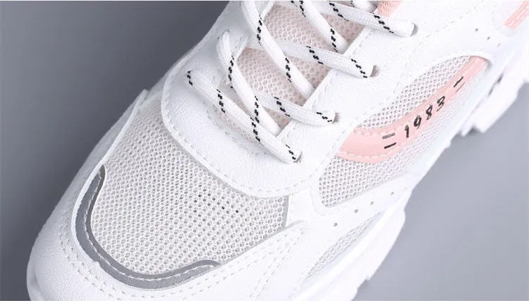 Women's board shoes in white with breathable mesh upper and super high heel