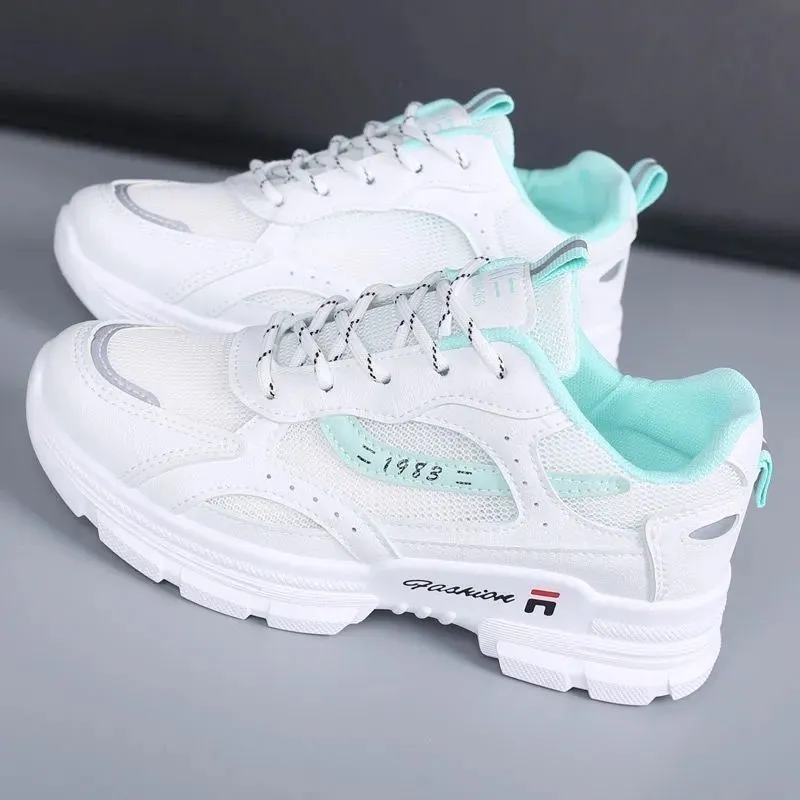 Women's board shoes in white with breathable mesh upper and super high heel