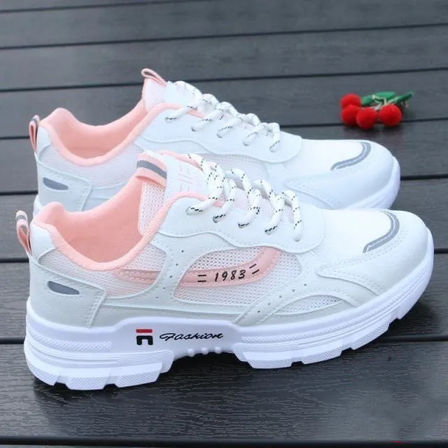Women's board shoes in white with breathable mesh upper and super high heel