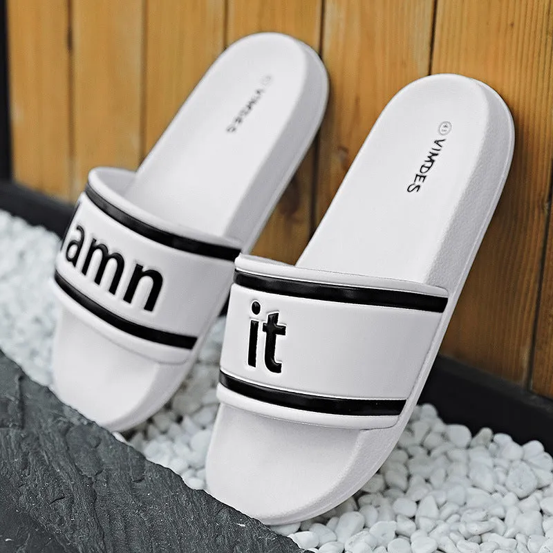 Men's large size black flip-flop slippers with PVC upper and sole, breathable design for outdoor beach use