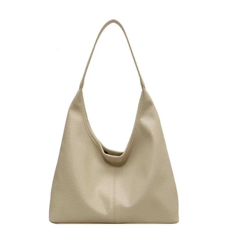 Two women's underarm shoulder bags in beige and brown, with small wallet, soft PU leather, horizontal square shape
