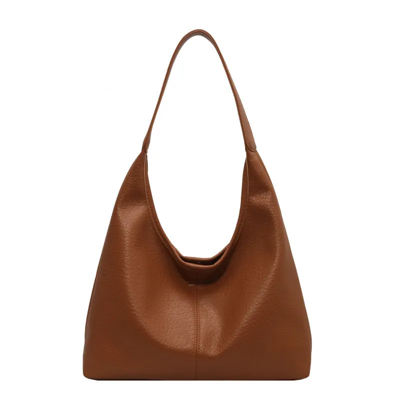 Two women's underarm shoulder bags in beige and brown, with small wallet, soft PU leather, horizontal square shape