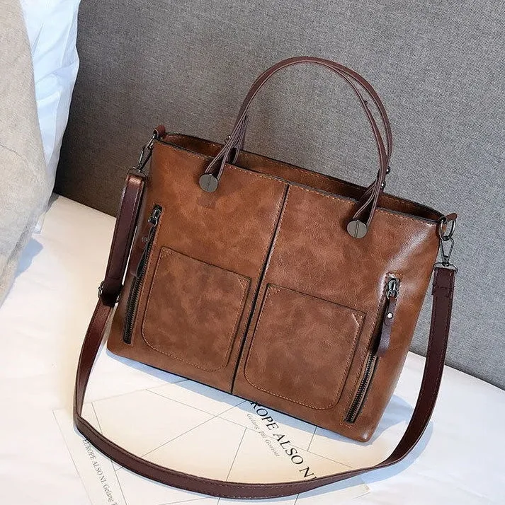 Vintage PU shoulder bag large 32x11x26cm cross-section square retro messenger bag