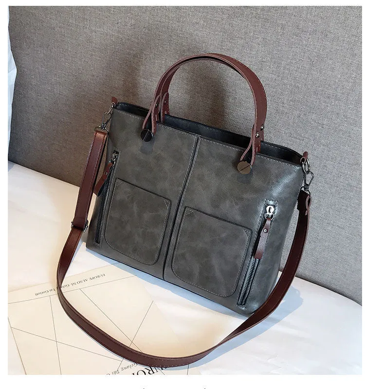 Vintage PU shoulder bag large 32x11x26cm cross-section square retro messenger bag